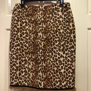 Etcetera Rabbit Fur Trimmed Cheetah Print Lined Skirt Size 8